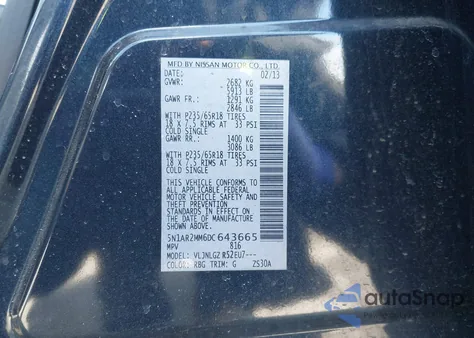 2013 Nissan Pathfinder Sl z USA, uszkodzony, nr VIN 5N1AR2MM6DC643665